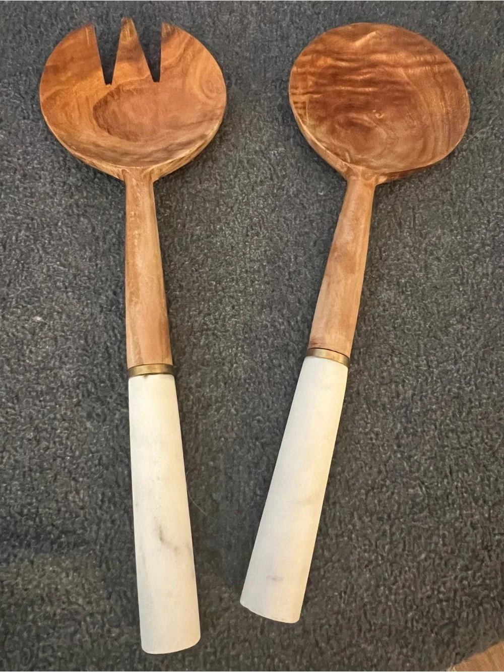 Wooden Salad Servers with White marble Handles - set of 2